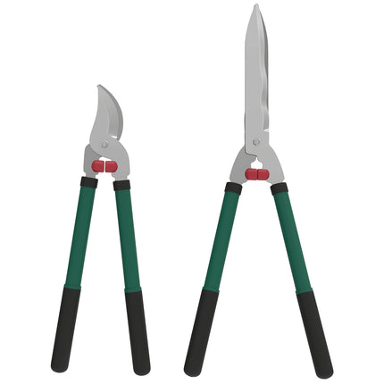 Dārza šķēru komplekts ar 2 daļām, asmeņu garums 40 cm, atzarošanas šķēres ar nepiedegošiem metāla asmeņiem