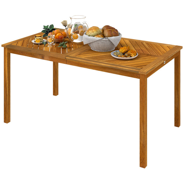 Dārza galds 150x85cm, laikapstākļiem izturīgs balkona galds no koka, 6 personām ar lietussarga caurumu, dabīgā koka līstes dizains
