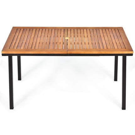 Garden table dining table with umbrella hole wooden table patio table acacia wood 140 x 75 x 76 cm natural