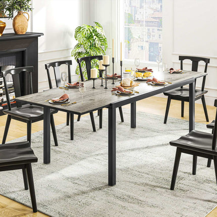 Dārza galda pagarināms ēdamgalds 6-8 cilvēkiem, 160/240 x 90 cm alumīnija balkona galds ar koka izskatu, laikapstākļiem izturīgs terases galds, āra bufetes galds dārzam, terasei, balkonam, pelēks