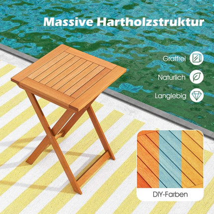 Dārza galds, saliekams, laikapstākļiem izturīgs bistro galds, izgatavots no cietkoksnes, saliekams galds, kvadrātveida koka galds, 50 x 50 x 73,5 cm, dabīgs