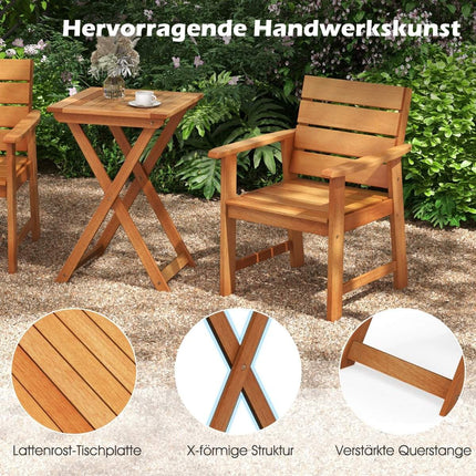 Dārza galds, saliekams, laikapstākļiem izturīgs bistro galds, izgatavots no cietkoksnes, saliekams galds, kvadrātveida koka galds, 50 x 50 x 73,5 cm, dabīgs