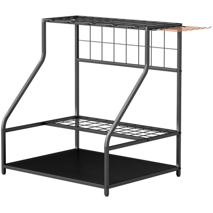Dārza instrumentu organizators 3 līmeņu dārza instrumentu statīvs ar āķiem dārza instrumentu statīvs līdz 20 instrumentiem instrumentu turētājs daudzfunkcionāls slotas turētājs garāžai, šķūnim, āra apstākļiem 84x53x73cm oranžs