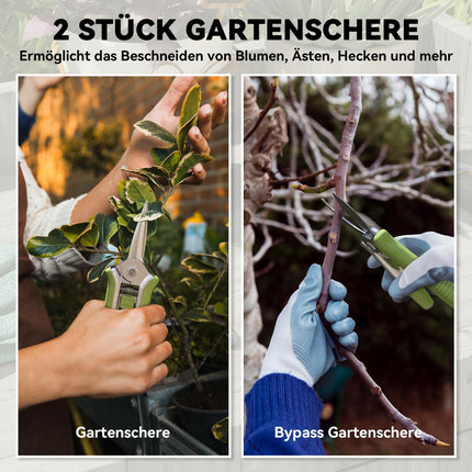 Garden tool set 2 pieces garden tool made of stainless steel garden tools with garden shears pruning shears green + silver