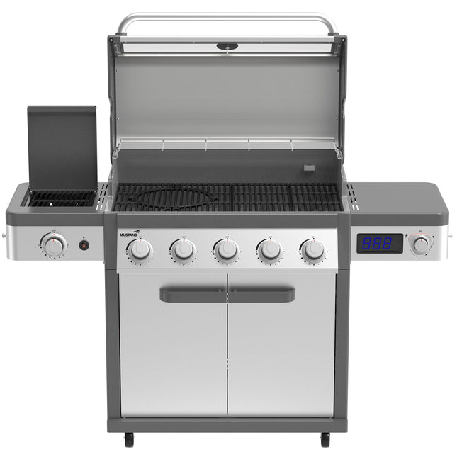 Gas Grill with Thermostat, 5 Burners, Infrared Side Burner