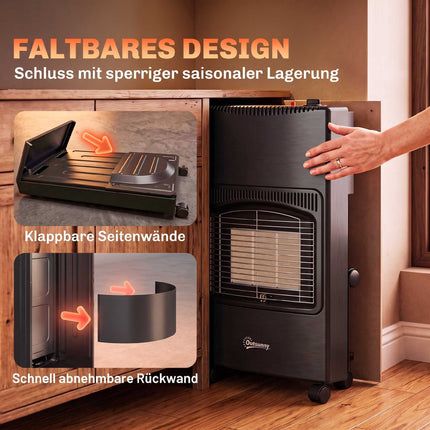 Gas Heater 1.5-4.2 kW with 3 Heat Settings and Wheels, Foldable, Cover, Black