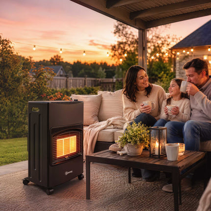 Gas Heater 1.5-4.2 kW with 3 Heat Settings and Wheels, Foldable, Cover, Black