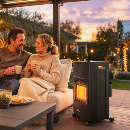 Gas Heater 1.5-4.2 kW with 3 Heat Settings and Wheels, Foldable, Cover, Black