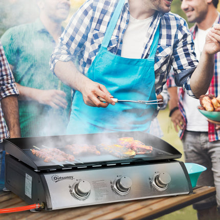 Gāzes grils 10000BTU/2,5 KW gāzes grils, ieskaitot 3 nerūsējošā tērauda degļus, spiediena reduktoru, gāzes šļūteni, BBQ dārza grilu balkonam, kempinga grilu 63 x 48 x 21 cm
