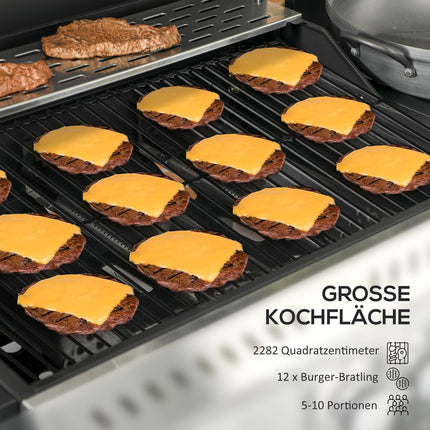 Gāzes grils 3 KW 3 + 1 deglis BBQ grila ratiņi no nerūsējošā tērauda, ieskaitot sānu degli, termometru, grila režģi, plīts virsmu, pudeļu attaisāmo, sānu plauktus, gāzes grilu balkonam, kempingam 123 x 52 x 101 cm |