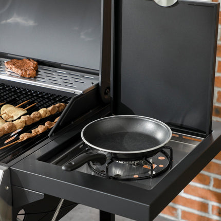 Gāzes grils 3 KW 3 + 1 deglis BBQ grila ratiņi no nerūsējošā tērauda, ieskaitot sānu degli, termometru, grila režģi, plīts virsmu, pudeļu attaisāmo, sānu plauktus, gāzes grilu balkonam, kempingam 123 x 52 x 101 cm |