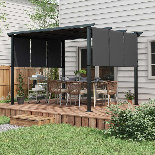 Lapene 3,5x3m pergola ar sānu sienu, terases jumtu, tumši pelēka, laikapstākļiem izturīga dārzam un terasei