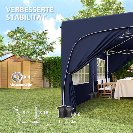 Lapene aptuveni 3x6m, ūdeni atgrūdoša, stabila, ziemai izturīga saliekamā lapene, UV aizsardzība 50+, saliekama ballīšu telts, dārza telts ar 6 sānu paneļiem, kabatas dārza lapene kempingam, dārzs, tumši zila