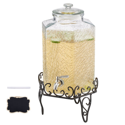 Glass Beverage Dispenser 10L With Stand, Steel Spigot