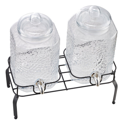 Glass Beverage Dispenser Set, 2 x 5.5L, Stand, Stainless Spigot