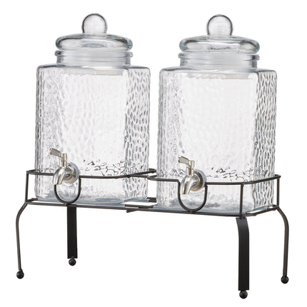 Glass Beverage Dispenser Set, 2 x 5.5L, Stand, Stainless Spigot