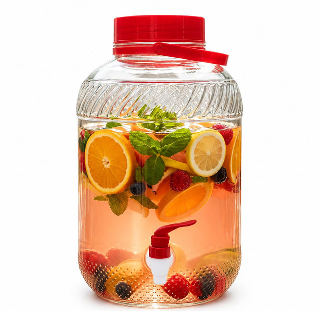 Stikla dzērienu dozators ar krānu, 10 l – sarkans