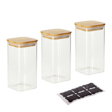 Stikla uzglabāšanas burkas, bambusa vāki, 1500 ml, 3 gab. komplekts
