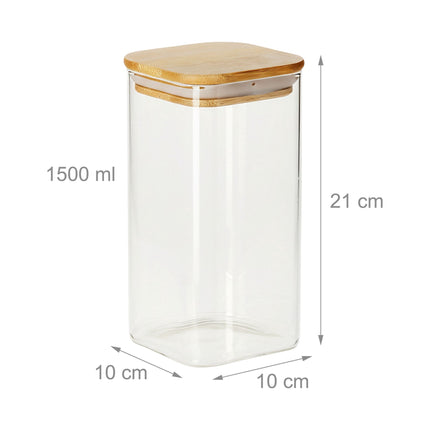 Stikla uzglabāšanas burkas, bambusa vāki, 1500 ml, 3 gab. komplekts