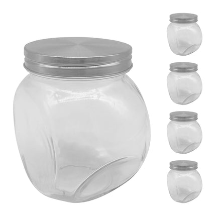 Stikla kārumu burciņu komplekts, 5 iepakojumi, 650 ml, hermētiski noslēgta uzglabāšana