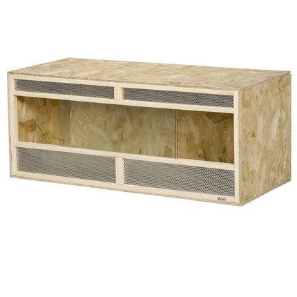 Stikla terārijs, 120 x 50 x 50 cm, termostatisks, izturīgs, ar ventilācijas režģi, bīdāmām durvīm, čūskām, zirnekļiem, OSB plāksne, dabīgs koks