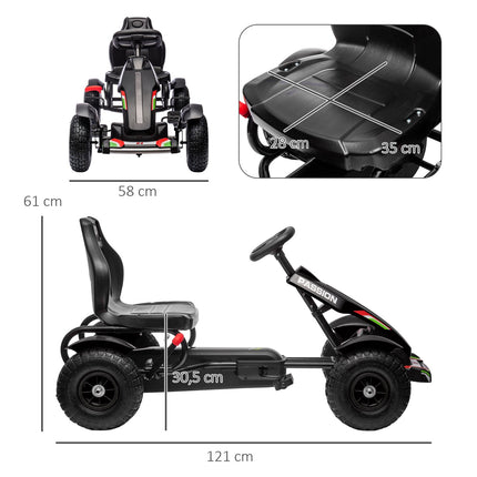 Pedal Go-Kart for Kids with Hand Brakes, Adjustable Seat, Black