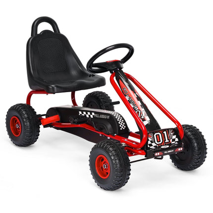 Kartings ar regulējamu sēdekli un rokas bremzi, pedāļu automašīna ar kravnesību līdz 30 kg, pedāļu ratiņi sarkanā krāsā