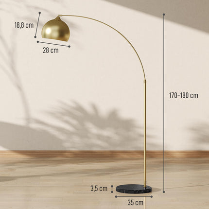 Zelta loka grīdas lampa ar regulējamu statīvu, marmora pamatni