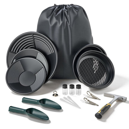 Gold Panning Kit, 19-Piece Set with 10 and 14 in Pans
