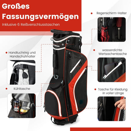 Golfa soma ar 14 nodalījumiem, 6 kabatām, lietus pārsegu, sarkana