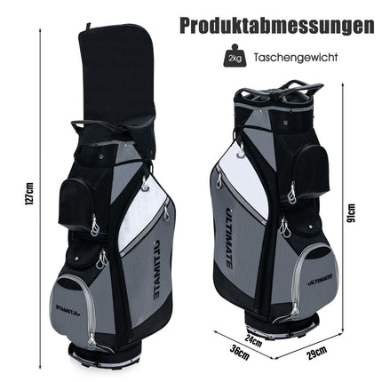 Golfa soma ar 14 nodalījumiem, ūdensnecaurlaidīgu kabatu, melna/pelēka