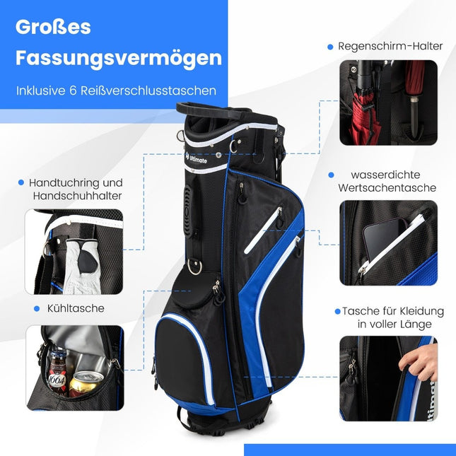 Golfa soma ar 14 virzienu sadalītāju, 6 kabatām, lietus pārsegu, zila