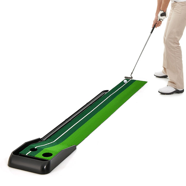 Golfa puttinga paklājiņš 250 cm, automātiska bumbiņas atgriešana, 2 bedrītes