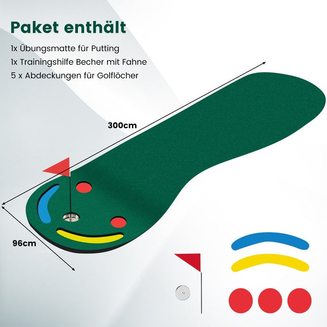 Golfa paklājiņš puttingam 300x96 cm ar 3 kausiņiem un karogu