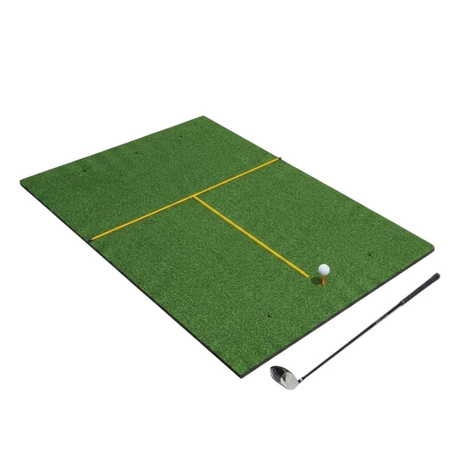 Golfa sitiena paklājiņš ar 2 gumijas sitieniem, 2 izlīdzināšanas nūjiņām un 6 sitieniem, 152 x 92 cm, biezums 32 mm