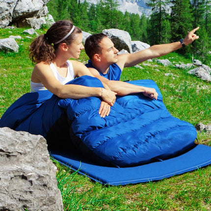 Goplus dubultais guļammaiss 2 personām XL segas guļammaiss ar 2 spilveniem melns/zils 220 x 150 cm-zils