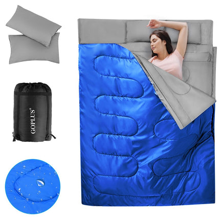 Goplus dubultais guļammaiss 2 personām XL segas guļammaiss ar 2 spilveniem melns/zils 220 x 150 cm-zils