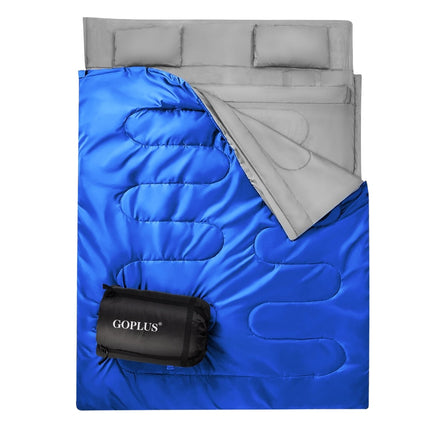 Goplus dubultais guļammaiss 2 personām XL segas guļammaiss ar 2 spilveniem melns/zils 220 x 150 cm-zils