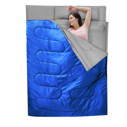 Goplus dubultais guļammaiss 2 personām XL segas guļammaiss ar 2 spilveniem melns/zils 220 x 150 cm-zils