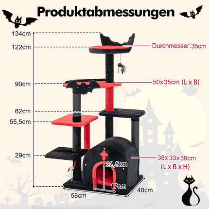 Gotiska kaķu māja, 134 cm, platformas un skrāpējamie stabi