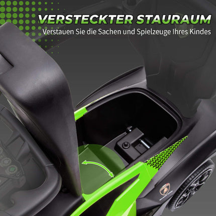 Zaļa 2-in-1 braukšanas automašīna ar stumšanas rokturi un skaņas signālu
