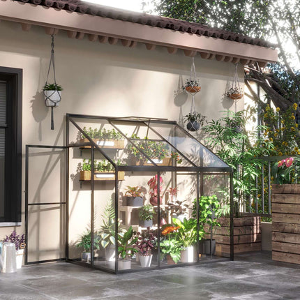 Siltumnīcas dārza šķūnis ar regulējamu jumtu un aizslēdzamām durvīm, alumīnija sakausējums, 182x122 cm, melns