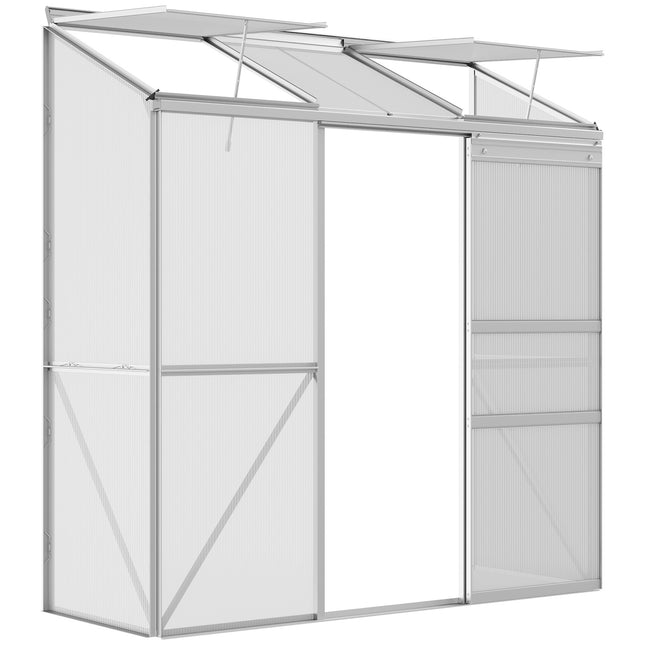 Siltumnīcas tomātu māja ar bīdāmām durvīm un veramiem jumta logiem, izgatavota no polikarbonāta un alumīnija, sudraba krāsā, 192 x 68 x 196 cm, dārza kopšanai