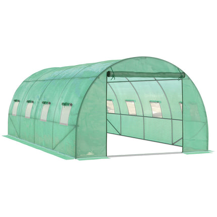 Siltumnīca, aptuveni 6 x 3 x 2 m, plēves siltumnīca ar 8 logiem, rullējamām durvīm, sarullējamām sānu sienām, UV staru izturīgu plēves tuneli, ziemai drošu tomātu namiņu ar zemes enkuru, zaļa