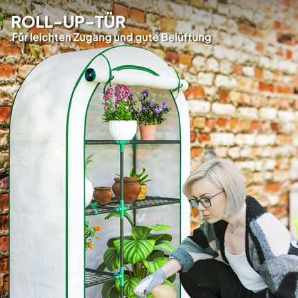 Siltumnīca ar apaļām jumta durvīm, plauktiem, ziemai izturīga tērauda folijas siltumnīca, siltumnīca balkonam, dārzam, tomātu māja 100 x 45 x 160 cm, tomātu siltumnīca tomātiem, dārzeņiem, ziediem, balta