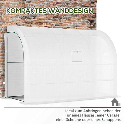 Siltumnīca ar plauktiem, logiem, ziemai izturīga plēves siltumnīca no tērauda, pie sienas stiprināma siltumnīca balkonam, dārzam, tomātu māja 300 x 150 x 213 cm tomātu siltumnīca dārzeņiem, ziediem, augiem, balta