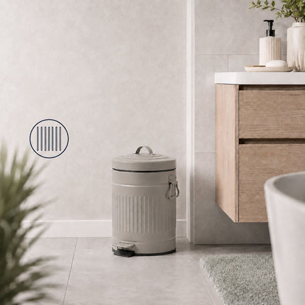 Pelēka retro vannas istabas atkritumu tvertne ar pedāli, 5 l ietilpība