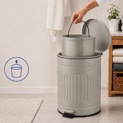 Pelēka retro vannas istabas atkritumu tvertne ar pedāli, 5 l ietilpība