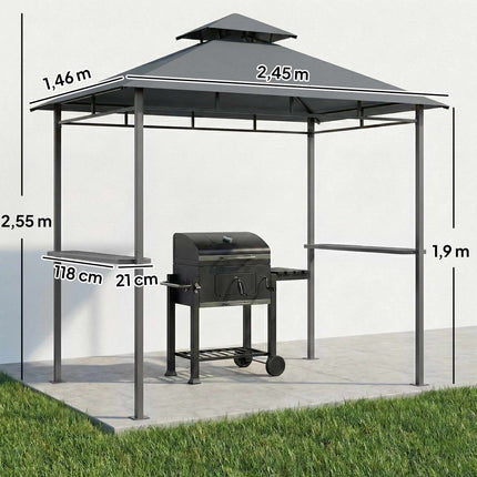 Grila paviljons 2,4x1,4m, ventilējams jumts, sānu plaukti