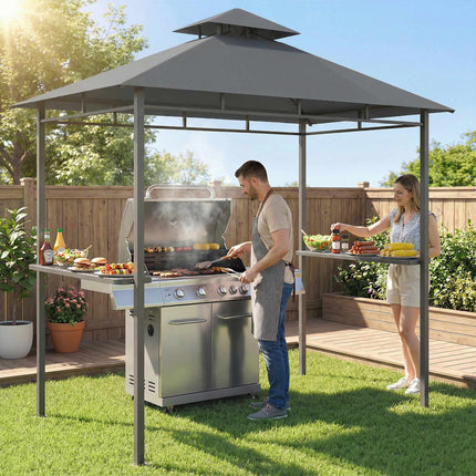 Grila paviljons 2,4x1,4m, ventilējams jumts, sānu plaukti
